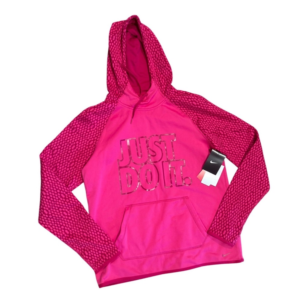 Nike Therma-FIT Pink Just Do It Pullover Hoodie Sweatshirt Womens Medium NWT